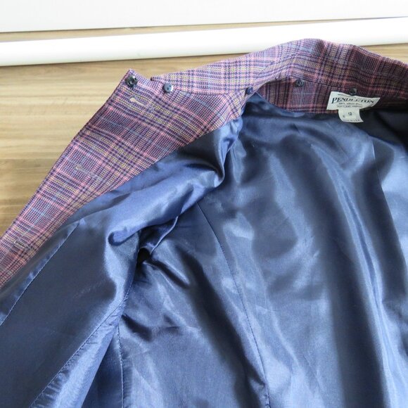 VINTAGE PENDLETON 100% Wool Plaid Blazer in Purple Academia Preppy - Size US 12 - Picture 14 of 15